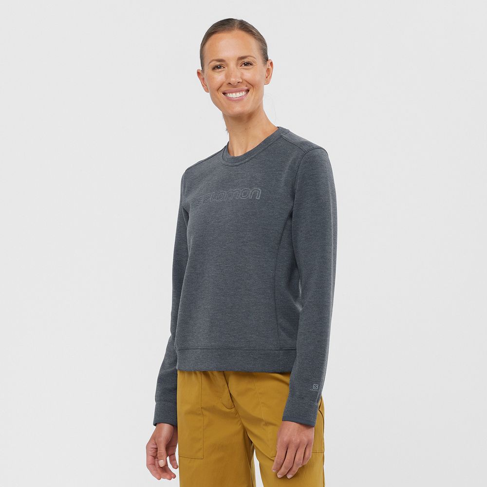 Salomon Singapore Womens Midlayers - COMET CREW NECK PULL W Dark Grey | 13695-BZKG